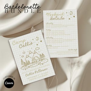 Camp Bachelorette Itinerary Template: Greenery Decor Bundle (Canva, Digital Download, 5x7 in)