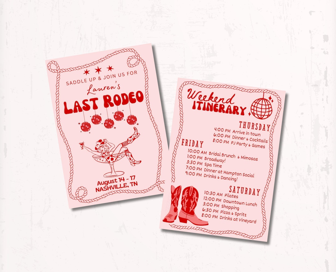 Last Rodeo Bachelorette Invitation & Itinerary Template (5x7 In ...