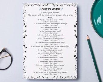 Guess Who Mom or Dad Game, Baby Shower Party Game, Mommy or Daddy Game, Baby Shower Game Mom or Dad or Both, Minimalist Game for Baby Shower