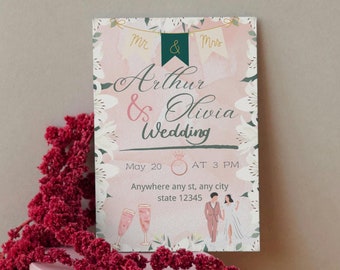 Floral Wedding Invitation Template Printable Garden Wedding Invite Pink Invite Canva Design Instant Download Garden Theme Invite Template