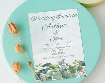 Botanical Wedding Invitation Template Green Floral Printable Wedding Invite Floral Invite Canva Design Instant Download Printable Invitation