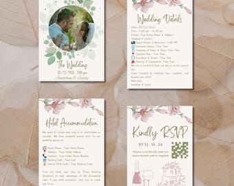 Photo Wedding Invite Template Wedding Invite Botanical Template RSVP QR Code Wedding Details Card Template DIY Wedding Stationery Suite Set