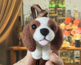 Handmade wool felting dog pendant Multi-purpose keychain Wool felted ornament Cute animal pendant Gift for her Bag decoration Dog lover Gift