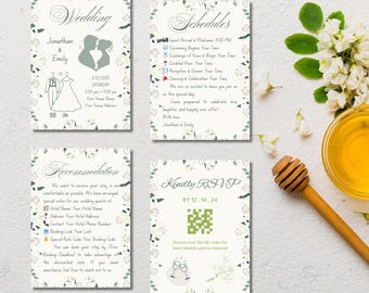 Botanical Wedding Invitation Template Wedding Invite Floral Template RSVP QR Code Wedding Details Card Template DIY Wedding Stationery Suite
