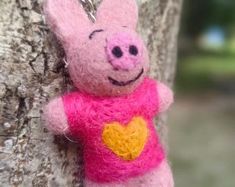 Wool Felt Animal Keychain – 10 Cute Styles: Pig, Cat, Dog, Cow, Donkey, Fox & More – Handmade Needle Felted Ornament, Bag Charm, Kawaii Gift