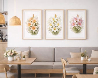 Arte murale con giglio pastello / Elegante stampa botanica floreale