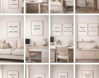 Minimalist Quote Wall Art Set, Neutral Beige Typography Prints, Scandinavian Modern Posters, Motivational Wall Decor, Printable Art