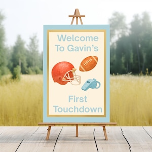 First Touchdown Birthday Sign: Football Party Decor (Digital Download, 24x36 inches, Editable in Canva)