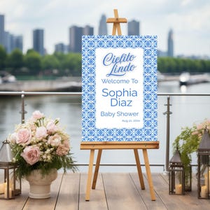 Cielito Lindo Baby Shower Welcome Sign, Editable  Digital Canva Template, Blue Talavera Baby Sign, Mexican Tile Décor, Mexican Baby Fiesta,