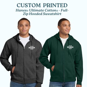 Personalized Hanes Full Zip Hoodie Sweatshirt, Custom Zip Up Hoodie, Custom Logo Hoodie, Team Logo Zip Up Hoodie, Personalized Gifts For Her