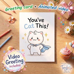Motivational Cat Card | Crayon Art,  Animated QR Video Greeting | Digital Download
