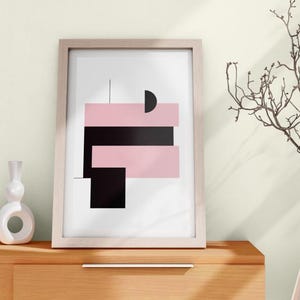 Modern Abstract Wall Art, Minimalist Pink and Black Geometric Shapes, Minimalist Home Decor, Living Room, Bedroom, Office, Gallery Wall