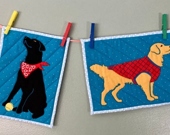 Quilted Placemat / Mini Quilts - Black Lab / Golden Retriever