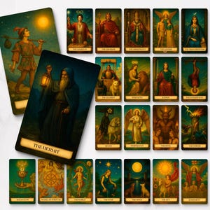 Vintage Major Arcana Tarot Card Set – 22 Digital Download Cards, High Resolution 7 x 12cm (2.75&quot; x 4.75&quot;) 300DPI – Printable Tarot Deck