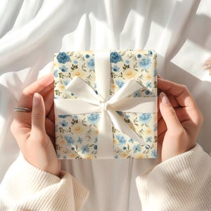 Vintage Floral Wrapping Paper l Blue, Yellow, and Cream Elegant Gift Wrap l Floral Gift Wrap l Wedding, Birthday, Mother&#39;s Day Wrap