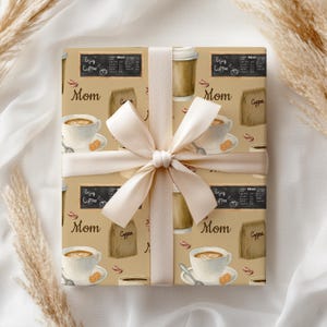 Papier d'emballage cadeau l Papier d'emballage personnalisé sur le thème du café l Tasses à café, grains de café, menu de café l Emballage cadeau personnalisé pour amateur de café