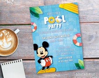 Mickey Mouse Birthday Invitation, Disney Birthday Invite, Mickey Pool Party, BBQ Cookout Birthday Invites, Digital File, Digital Invite