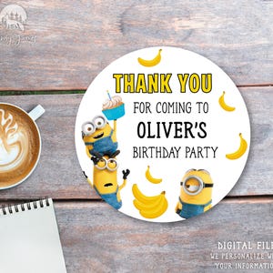 Minions Favor Sticker, Despicable Me Personalized Circle Label, Birthday Favor Custom Digital Thank You Sticker, Minions Party, Digital File