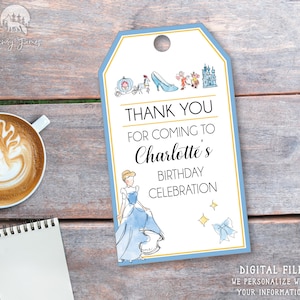 Etichetta di ringraziamento per il compleanno di Cenerentola, etichetta di favore della principessa, etichetta stampabile per la festa delle fiabe reali, file digitale Bibbidi Bobbidi Boo, favore digitale