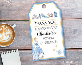 Etichetta di ringraziamento per il compleanno di Cenerentola, etichetta di favore della principessa, etichetta stampabile per la festa delle fiabe reali, file digitale Bibbidi Bobbidi Boo, favore digitale