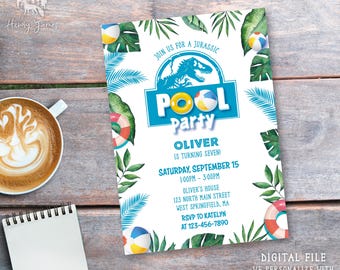 Jurassic World Birthday Invitation Jurassic Park Birthday Invite Jurassic Pool Party Dinosaur Party BBQ Cookout Party Birthday Digital File