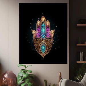 Digitaldruck, Hamsa, Wandbild, Heimdeko, spirituelles Geschenk, Boho Chic, Yoga Studio Dekoration