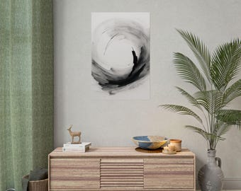 Impression de peinture abstraite à l'encre, affiche d'art zen monochrome