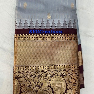 Grey Semi-Pattu Long Border Saree with Stitched Blouse