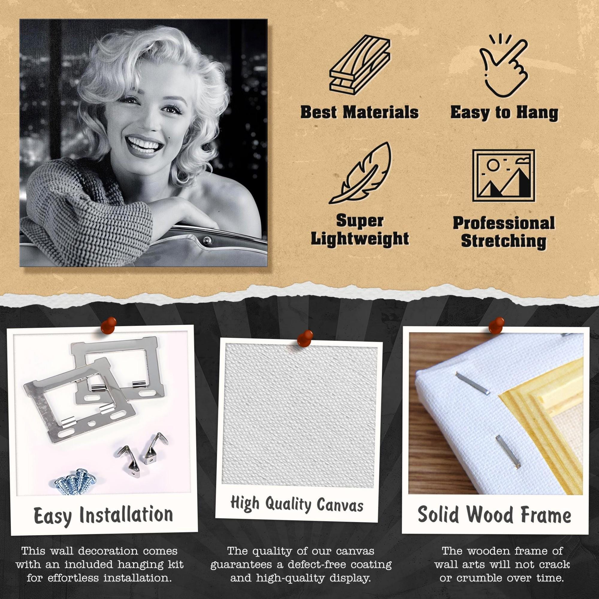 Marilyn Monroe Canvas Print, Black and White Hollywood Glamour Wall Art ...