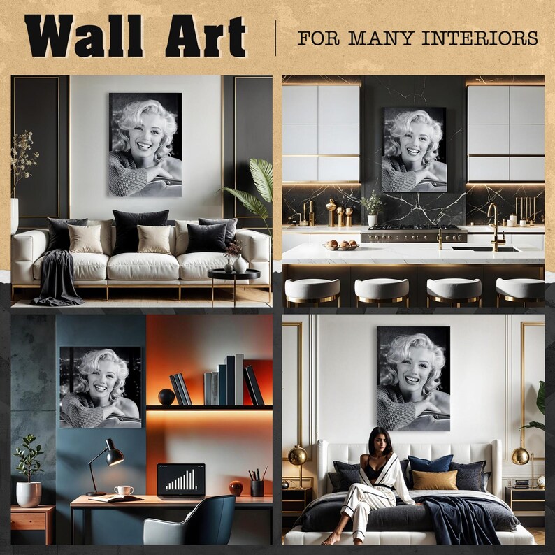 Marilyn Monroe Canvas Print, Black and White Hollywood Glamour Wall Art ...