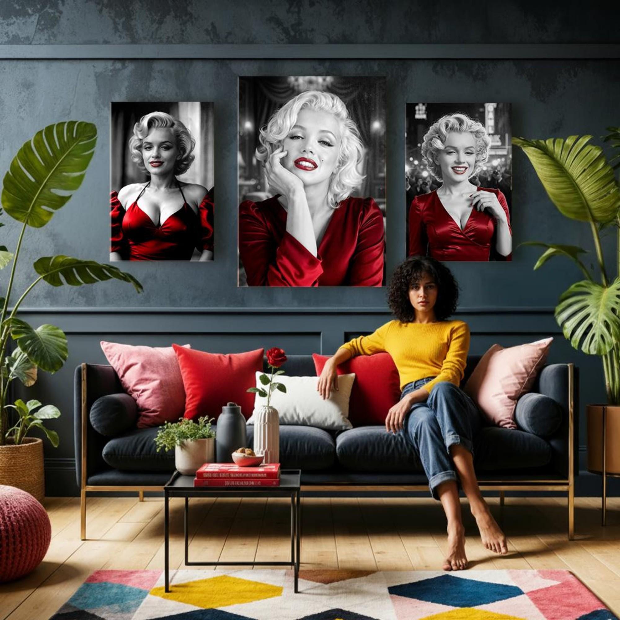 Marilyn Monroe Canvas Print, Red Accent - Hollywood Glam Decor - Etsy