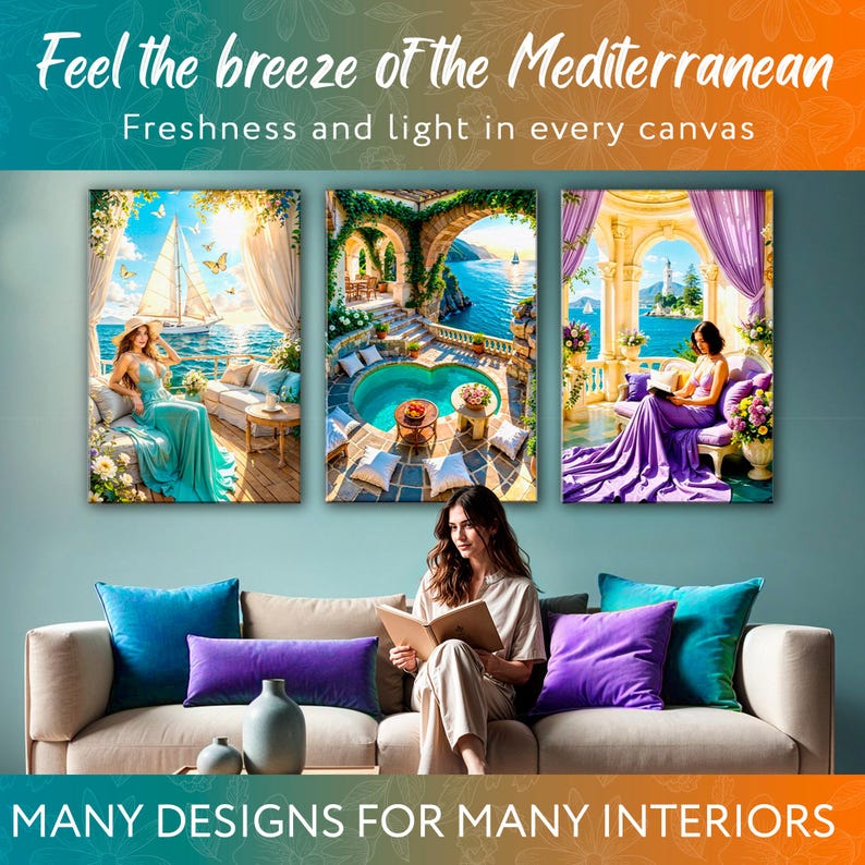 Mediterranean Seaside Village Canvas Print: Textured Coastal Wall Art ...