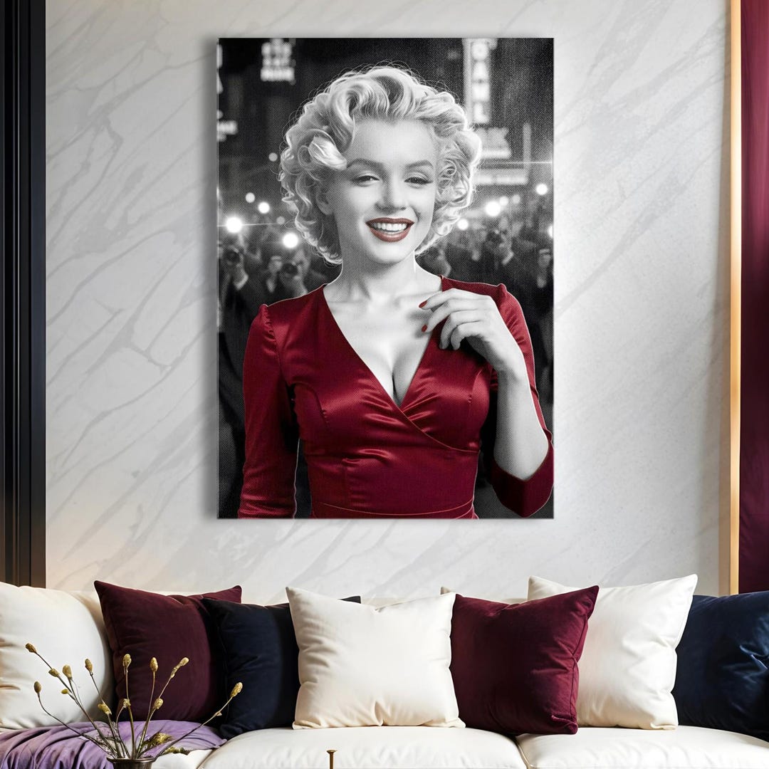 Marilyn Monroe Canvas Print, Red Dress, Hollywood Glam Wall Art - Etsy