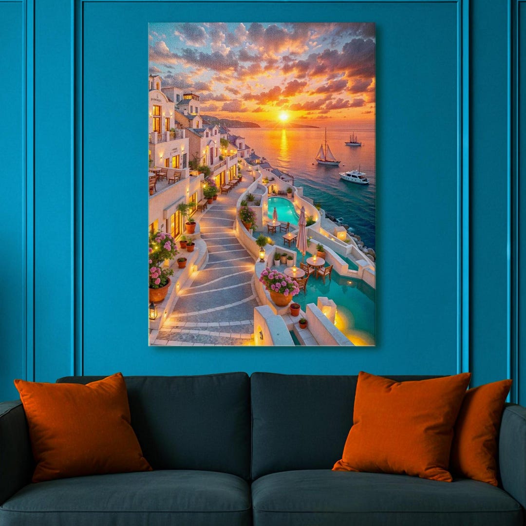 Mediterranean Sunset Marina Canvas Print: Coastal Landscape Wall Art - Etsy