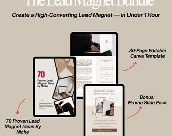 Lead Magnet Template Bundle (MRR + PLR) | Canva eBook Template + 70 Lead Magnet Ideas + Promo Slides | Email List Builder | Done-for-you kit