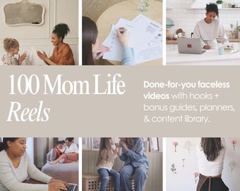 Done‑for‑You Faceless Mom Reels + Hooks | PLR MRR | Canva Templates, Guides & Planner for Mompreneurs | Editable Content Bundle