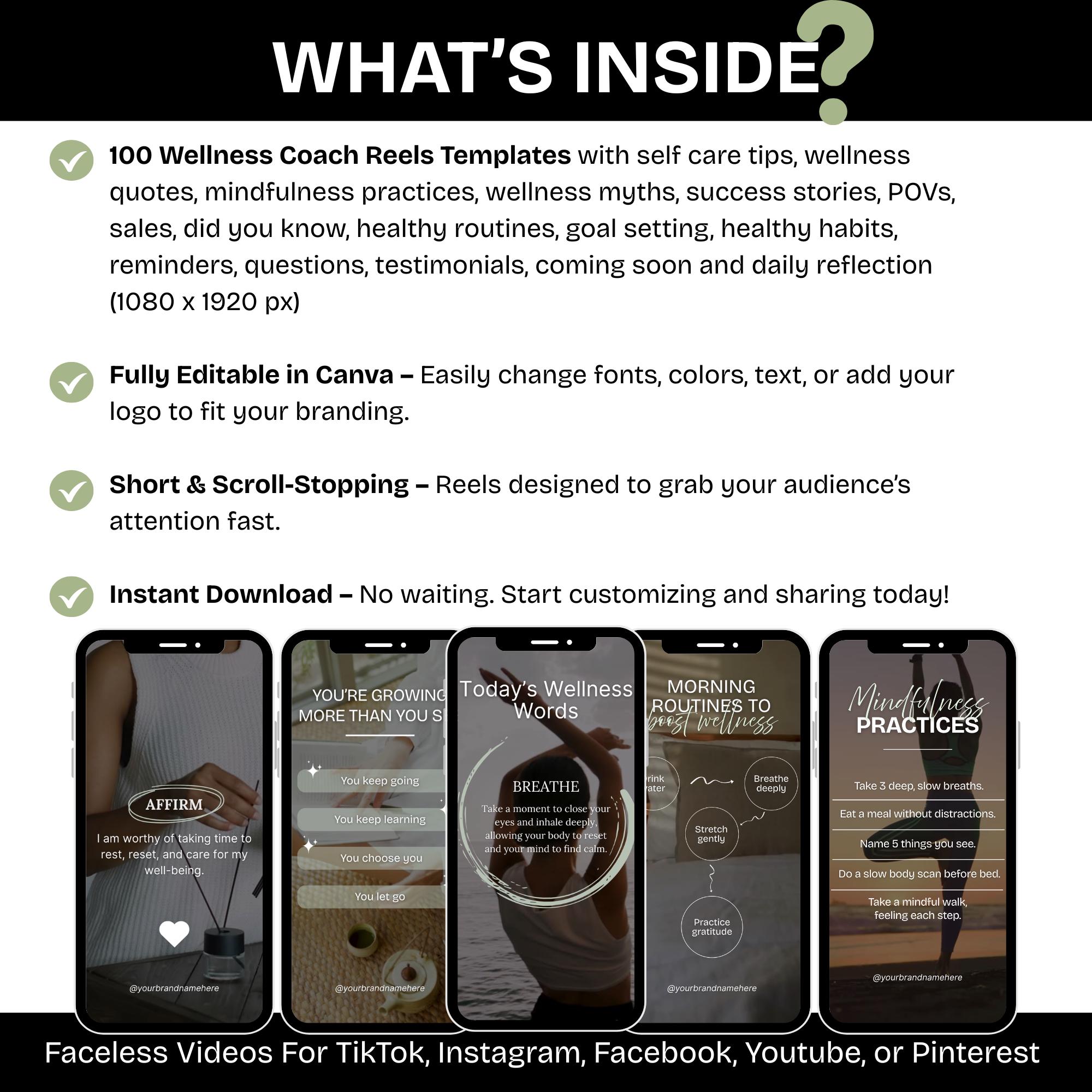 Wellness Instagram Reels Templates, Holistic Coach Reels Canva ...