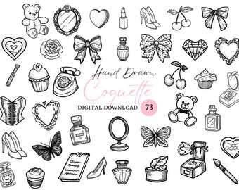 Hand Drawn Coquette PNG SVG, Dainty Clipart, Soft Girl Aesthetics, Coquette Bows Clipart, Femininity Digital Download
