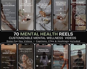 Mental Health Reel Video, Stress Management, Trauma Healing Content for Wellness Coaches Therapist Social Media Templates, Canva Reel
