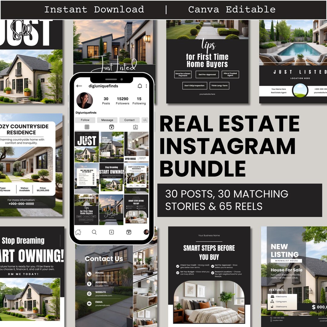 Real Estate Instagram Bundle Social Media Template Realtor Marketing ...