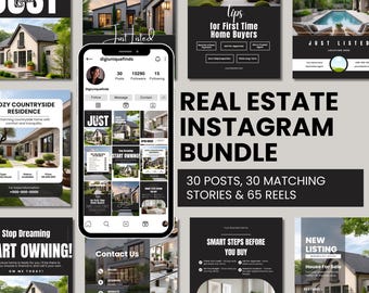 Real Estate Instagram Bundle Social Media Template Realtor Marketing Canva Templates, Real Estate Reel Post & Story Luxury Realtor Templates
