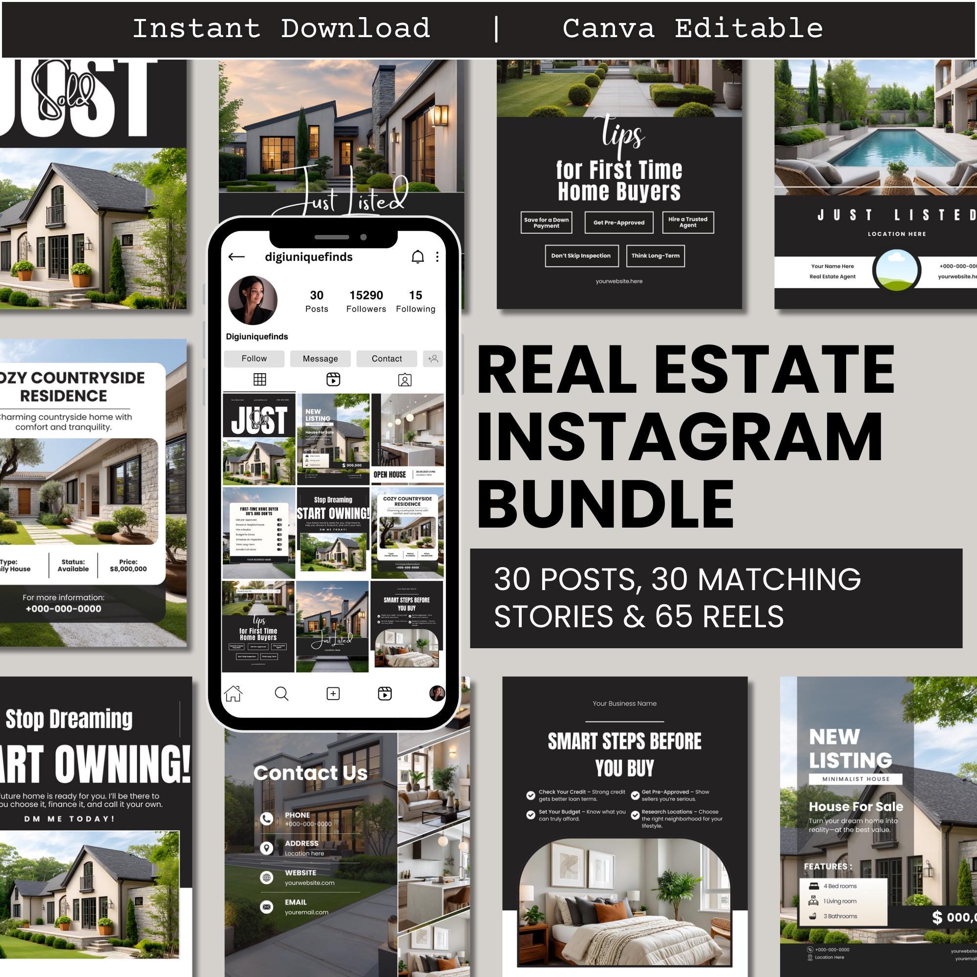 Real Estate Instagram Bundle Social Media Template Realtor Marketing ...