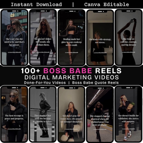 Instagram Reels Motivational Quotes Video Empowering Women Quote Instagram Bundle, Faceless Boss Girl Reels, DFY, Canva Template Reel