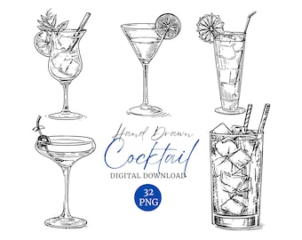 Hand Drawn Cocktail PNG, Signature Cocktail Clipart, Cocktail Drinks Clip art, Wedding Drink Clipart, Cocktail Drink Illustration