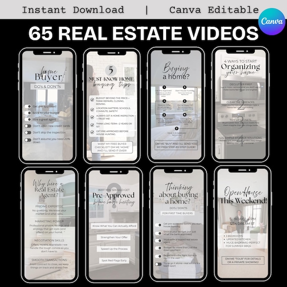 Real Estate Reels Template, Real Estate Social Media Instagram Bundle, Realtor Instagram Canva Template, Real Estate Marketer Videos Reel