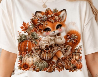 Raposa de Outono PNG, Design de Camiseta com Raposa de Outono, Raposa Fofa com Abóbora PNG, Design de Sublimação de Outono, PNG DTF de Ação de Graças, Estampa Aconchegante para Camiseta de Outono