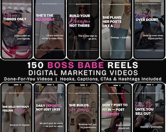 Boss Babe Videos Done-For-You Instagram Reels with Captions Faceless Digital Marketing Videos Luxury Reels Editable Canva Bundl, DFY Reels