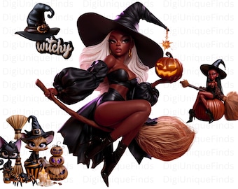 Black Girl Clipart Bundle PNG Black Halloween Girl PNG Halloween Clipart Bundl Halloween PNG Melanin Queen Black Girl Magic Digital Download
