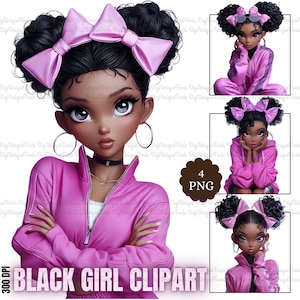 Schattig Afro-Amerikaans meisje clipartbundel, kleurrijk meisje png voor digitale planner sticker zwarte meid sublimatie png, afro-meisje png