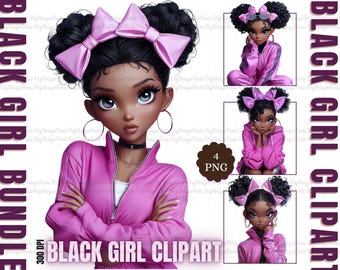 Süße afroamerikanische Mädchen Clipart Bundle, buntes Mädchen Png für digitale Planer Aufkleber schwarzes Mädchen Sublimation PNG, Afro-Mädchen Png
